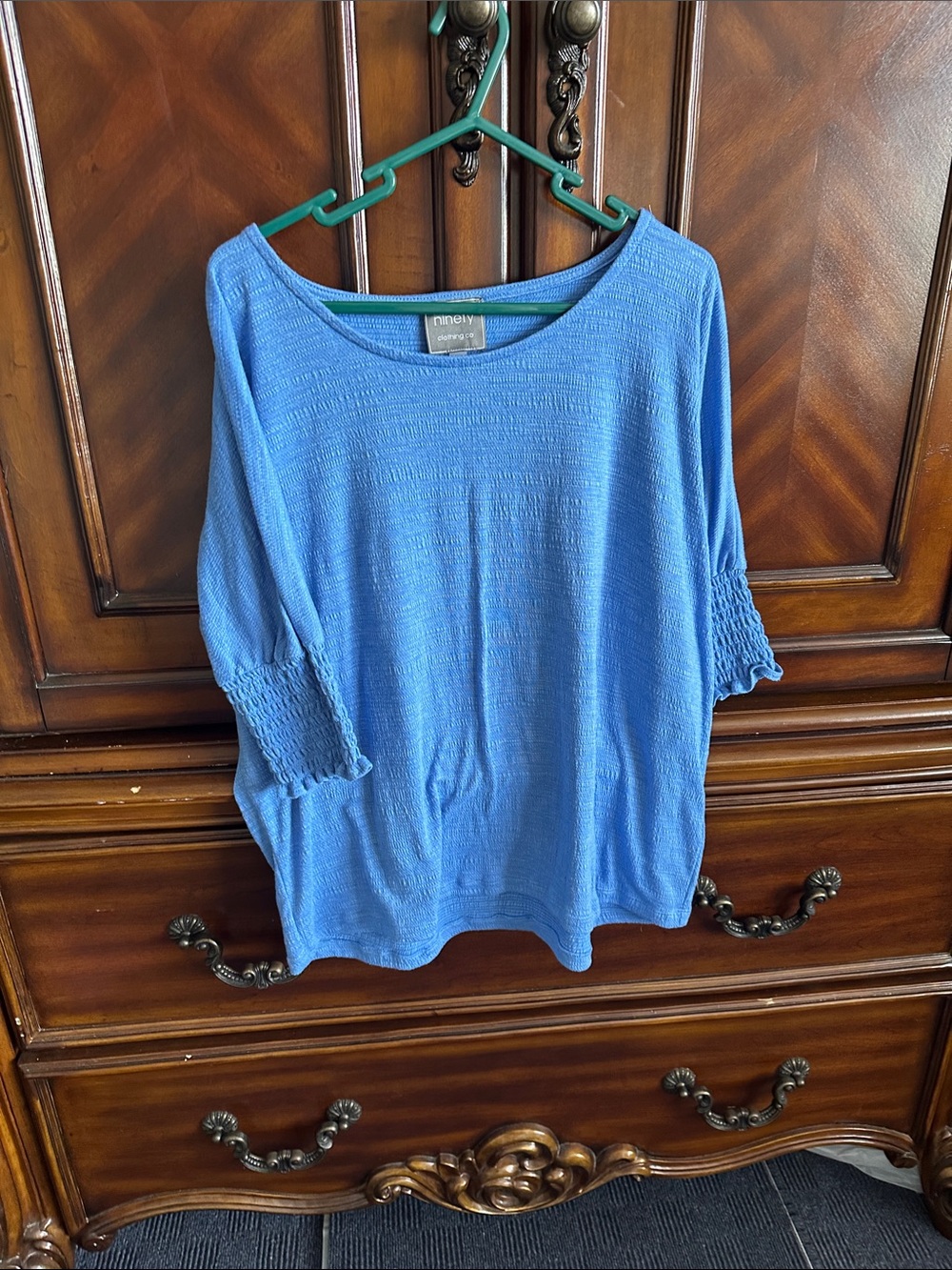 Ninety Light Blue Short Sleeve Top with Smocked Cuffs